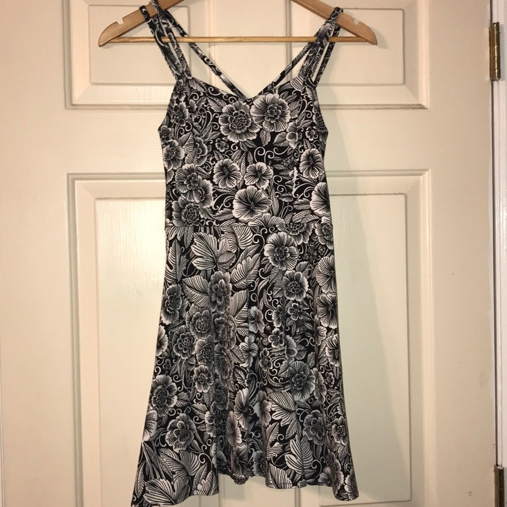 White and black floral print dress